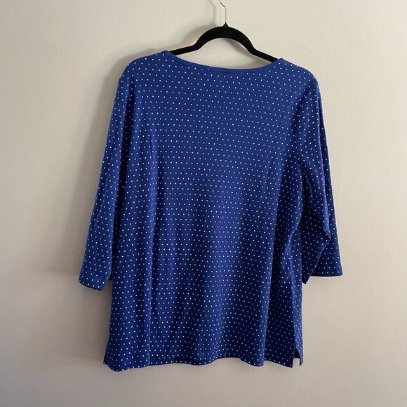 Quacker Factory Sz L Blue Polka Dot Pearl Charm Keyhole 3/4 Sleeve T-Shirt NWOT - Picture 11 of 11